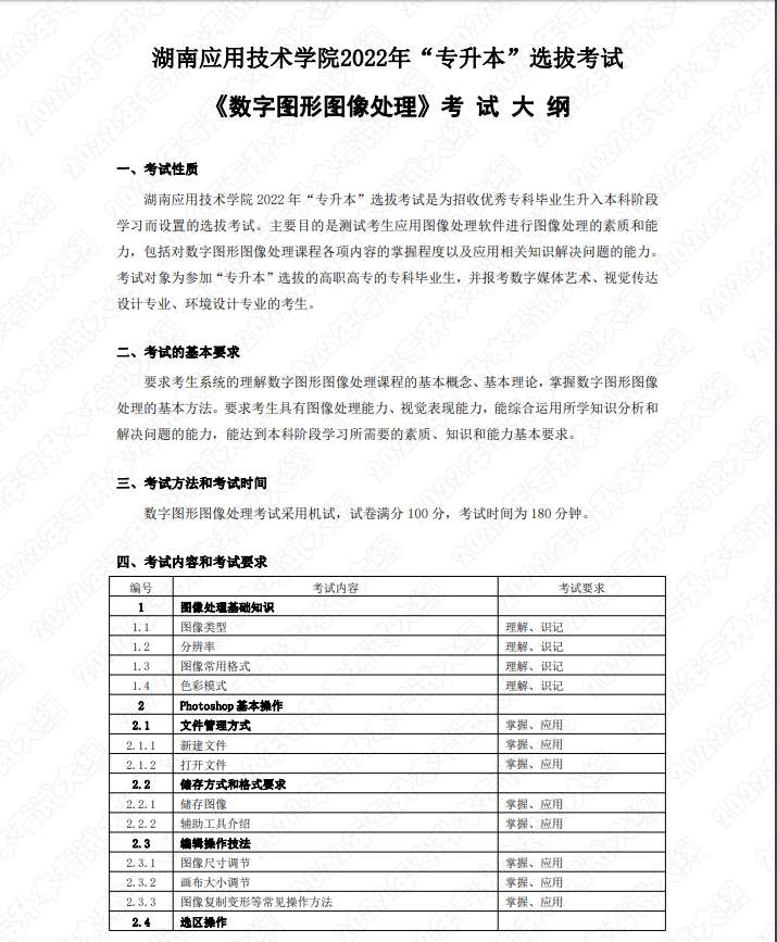 湖南應用技術學院統招專升本數字媒體藝術專業考試大綱