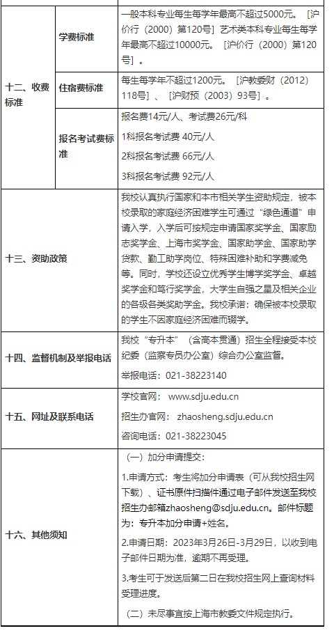 2023年上海电机学院专升本招生章程