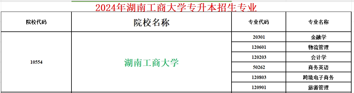 2024年湖南工商大学专升本招生专业