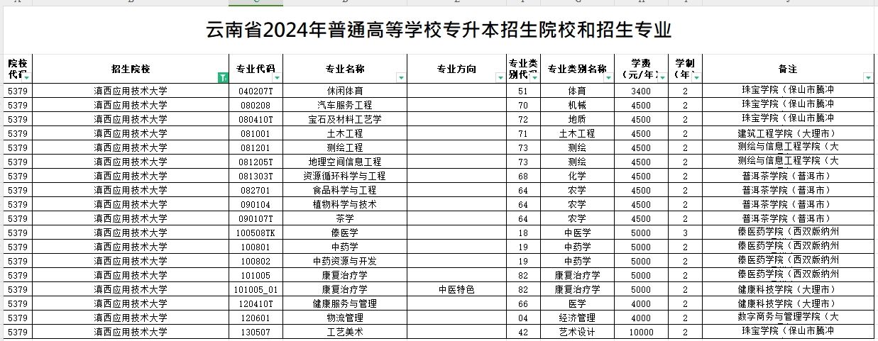 2024年滇西应用技术大学专升本招生专业