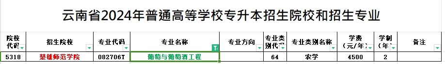 2024年云南专升本葡萄与葡萄酒工程专业可报考院校汇总