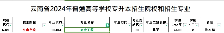 2024年云南专升本冶金工程专业可报考院校汇总