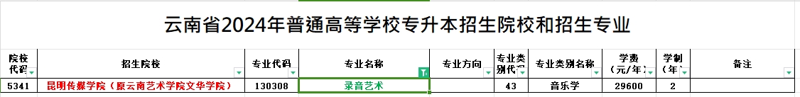 2024年云南专升本录音艺术专业可报考院校汇总