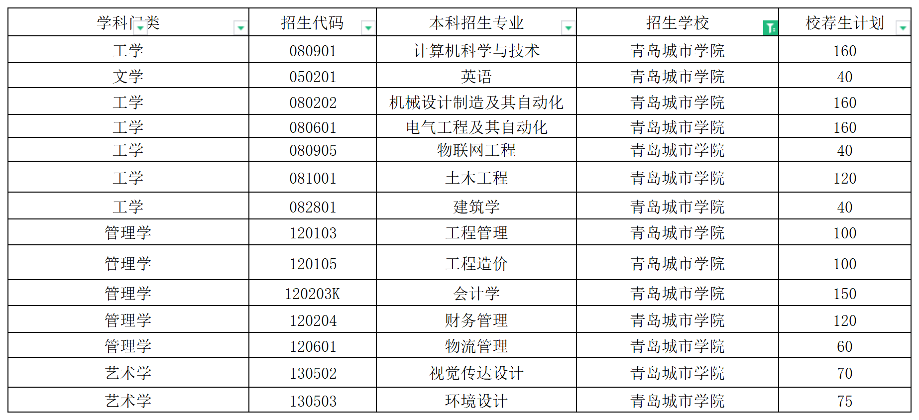 2024年青岛城市学院校荐生专升本招生计划