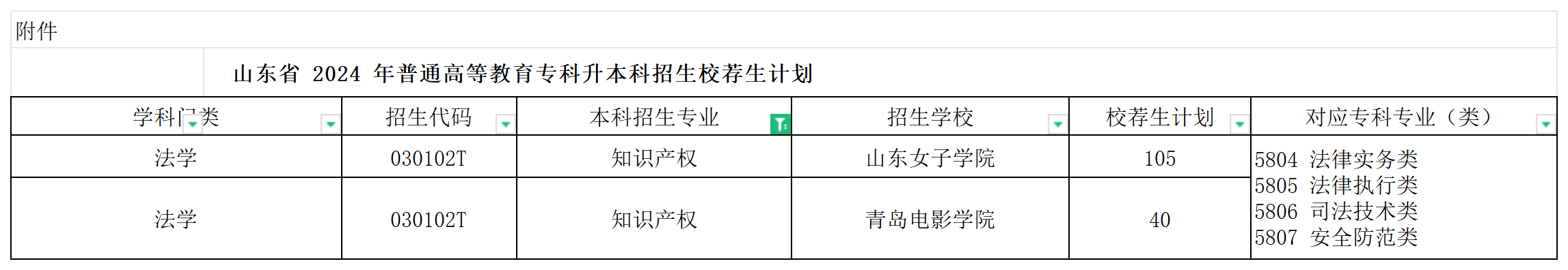 2024年山东知识产权专业专升本校荐生招生计划