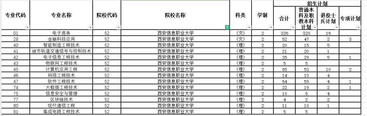 2024年西安信息职业大学专升本各专业招生计划