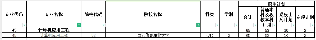 2024年陕西专升本计算机应用工程专业各院校招生计划