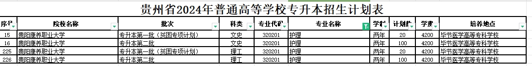 2024年贵州护理专业专升本可报考院校