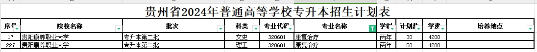 2024年贵州康复治疗专业专升本可报考院校