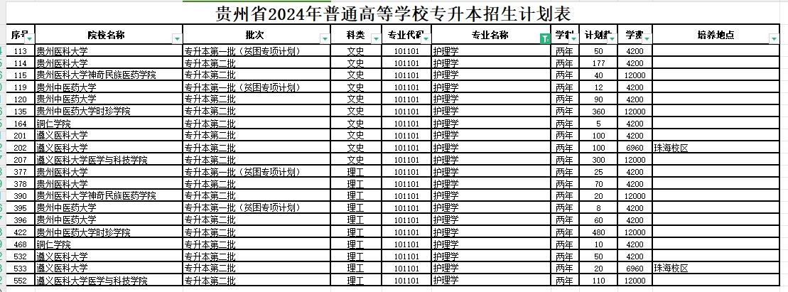 2024年贵州护理学专业专升本可报考院校