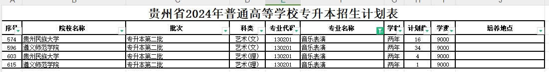 2024年贵州音乐表演专业专升本可报考院校