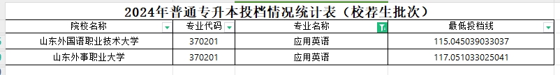 2024年山东专升本应用英语专业各院校分数线(校荐)