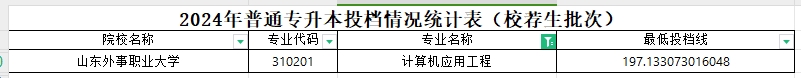 2024年山东专升本计算机应用工程专业各院校分数线(校荐)