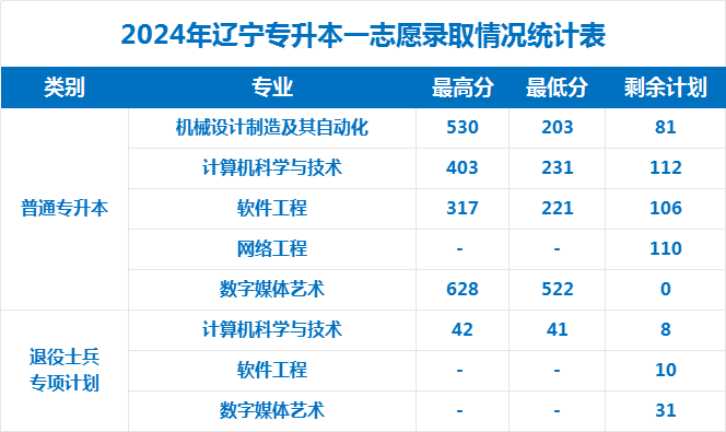 大连科技学院2024年专升本分数线