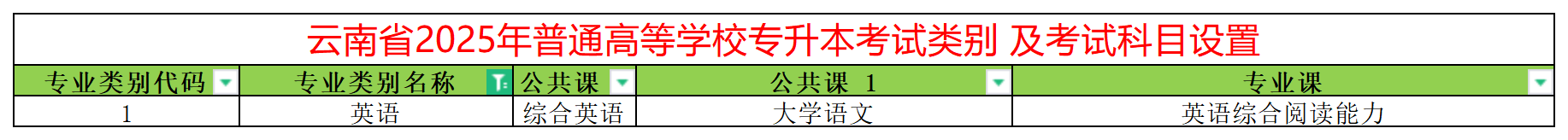 2025年云南专升本英语专业类别考试科目