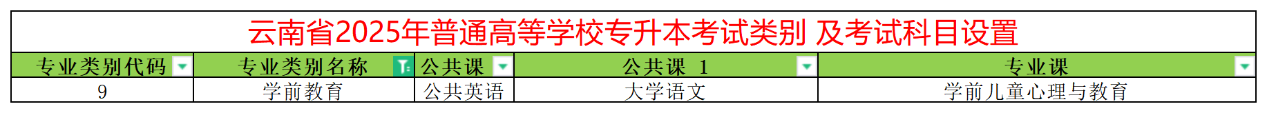 2025年云南专升本学前教育专业类别考试科目